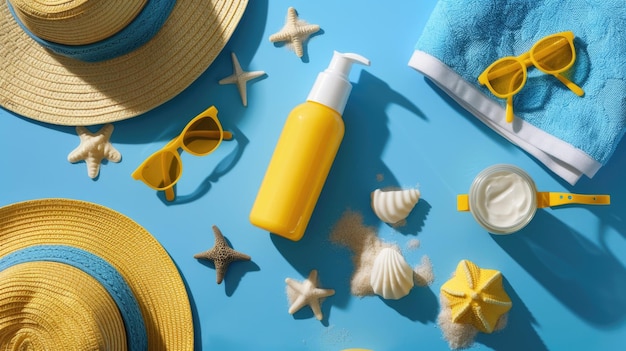 sunscreen bottle on blue surface