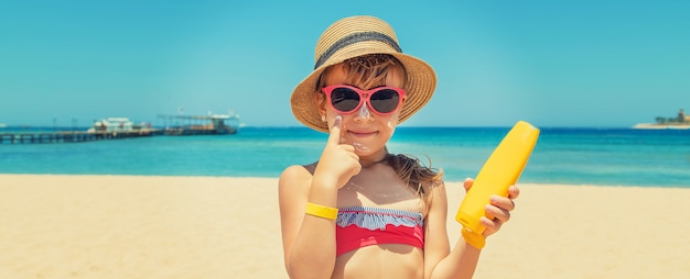 Sunscreen on the skin of a child. 