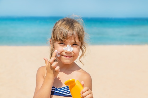 Sunscreen on the skin of a child