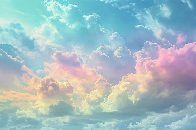 Sunset background with a pastel colored fluffy clouds in the sky