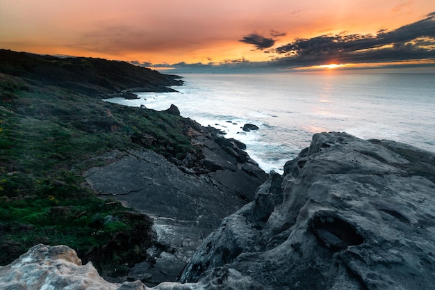 Sunset in the basque coast under Jaizkibel mountain in Hondarribia Basque Country