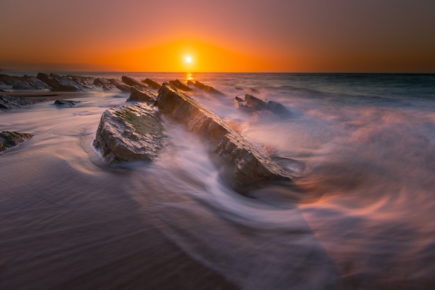 Sunset at the beach of Bidart, Basque Country. 