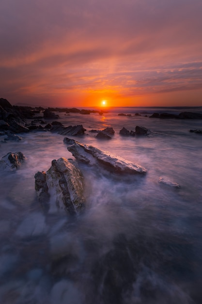 Sunset at the beach of Bidart, Basque Country. 