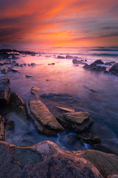 Sunset at the beach of Bidart, Basque Country. 