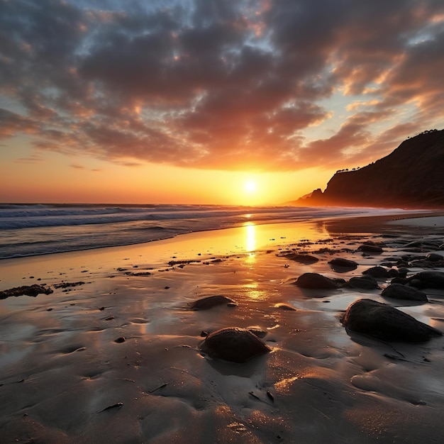 Sunset at the beach in Bude Cornwall England UK Europe