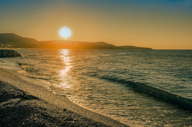 Sunset over the beach Nice France Europe