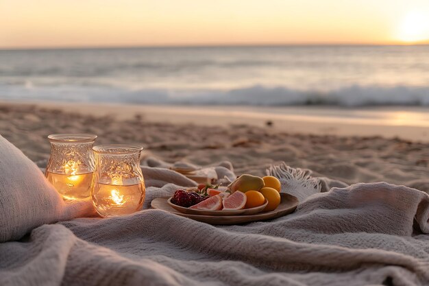 Photo sunset beach picnic