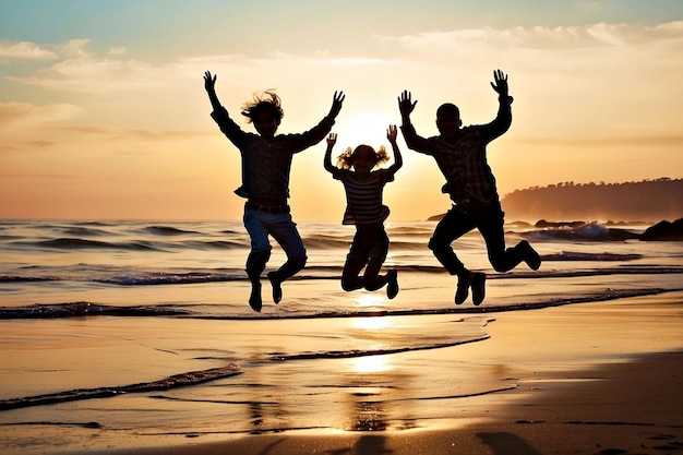 Sunset Beach Silhouette Jumping Youth