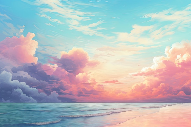 Sunset over a beach with clouds