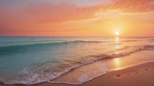 Photo a sunset over a beach with a sunset in the background