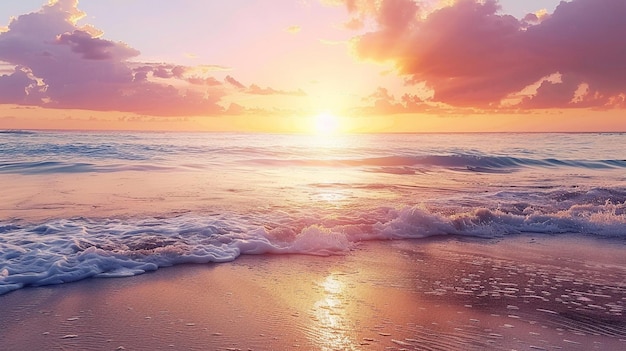 a sunset over a beach with a sunset and clouds