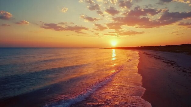 a sunset over a beach with a view of the ocean