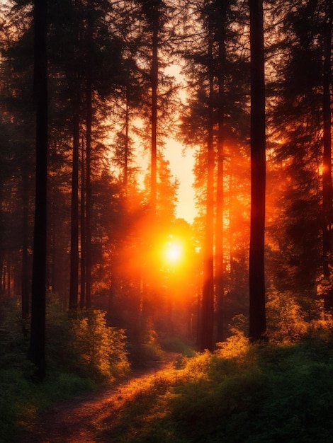 Sunset on a beautiful forest