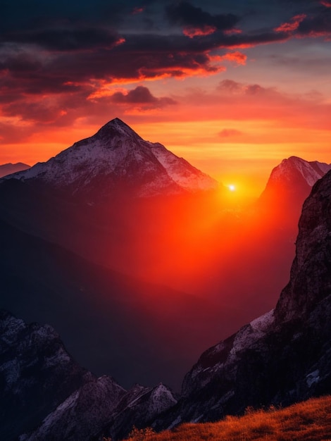 Sunset on a beautiful mountain