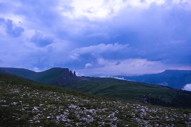 Sunset on the Bermamyt plateau in the KarachayCherkess Republic Russia Elbrus