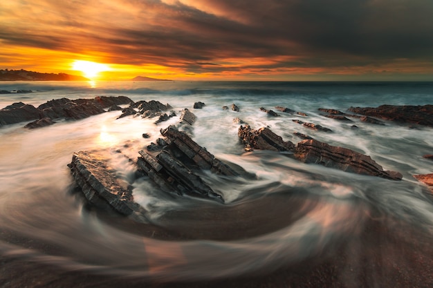 Sunset at Bidart's beach next to Biarritz, Basque Country.