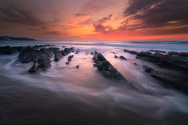 Sunset at Bidart's beach next to Biarritz, Basque Country.