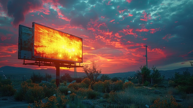 Sunset Billboard with a Glowing Display