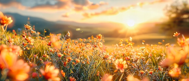 Sunset Bloom A Meadows Soft Serenade to the Dying Light A Harmony of Color Under Twilights Gaze