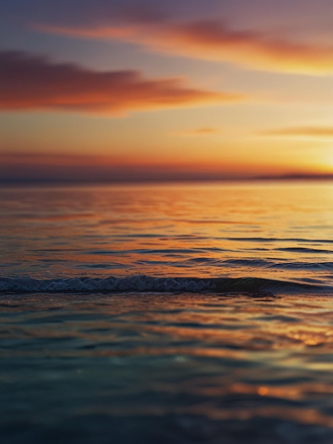 Photo a sunset over a body of water with a sunset in the background