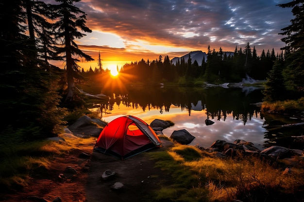 Sunset camping tranquil moments in nature camping photo