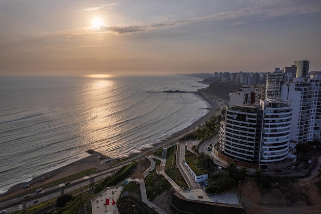 Sunset in the city of Lima with a view of the sea