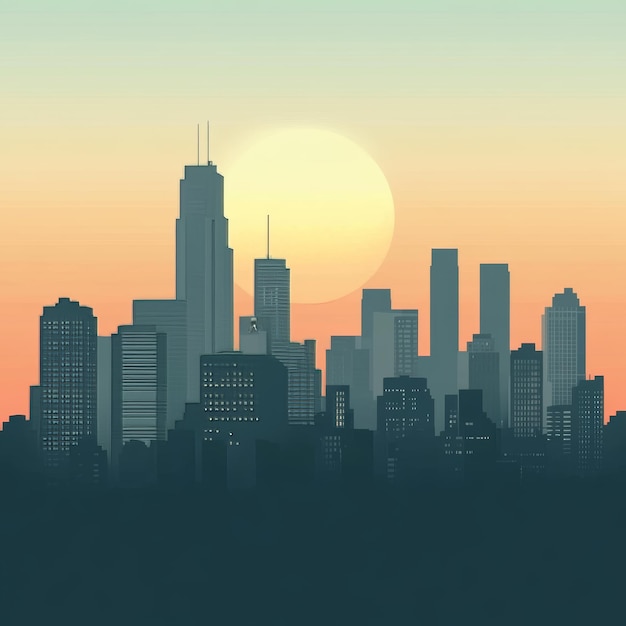 Photo sunset over a city with skyscrapers vector illustration