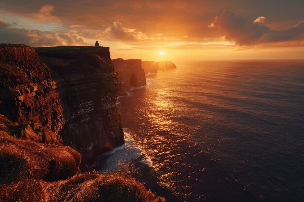 Photo sunset cliffs majestic irish coastal landscape with stunning ocean views