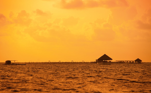 Sunset on the coast of the Caribbean Sea. Dominican sunset.