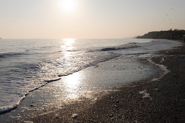 Sunset on the coast of the sea.