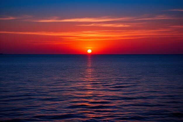 Photo sunset over coastal waters fiery orange sky