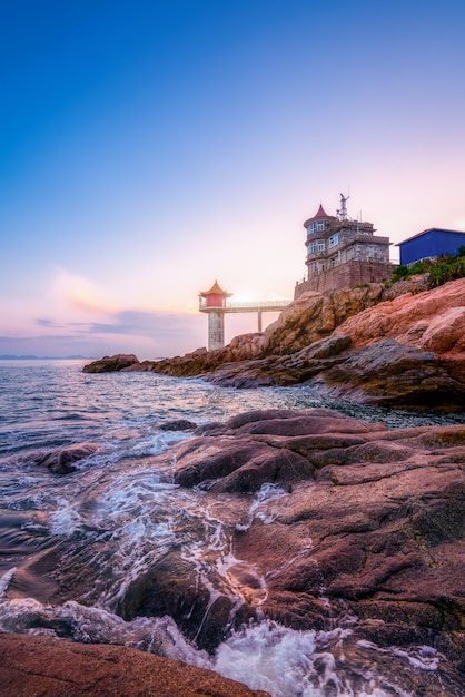 Sunset and coastline and lighthouse