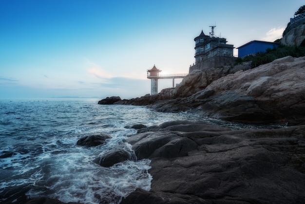 Sunset and coastline and lighthouse