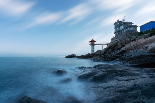 Sunset and coastline and lighthouse