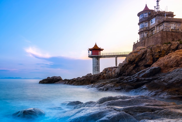 Sunset and coastline and lighthouse