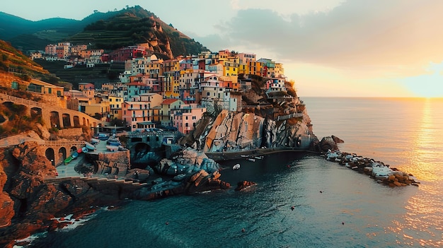 Sunset Over Colorful Italian Village