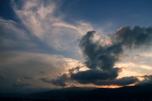 Sunset Colorful Sky With Sun And Clouds Background