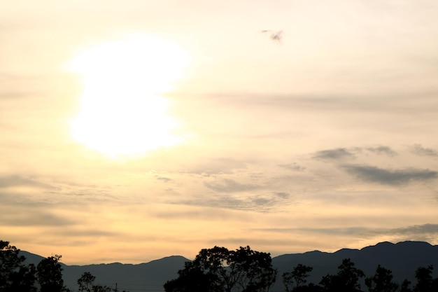 Sunset Colorful Sky With Sun And Clouds Background