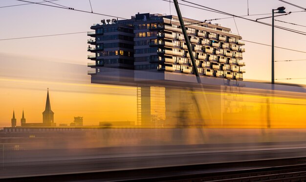 Sunset at the crane house building in cologne