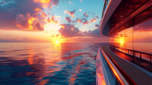 Sunset cruise ship deck view