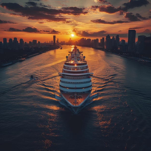 Sunset Over Cruise Ship on the Ocean