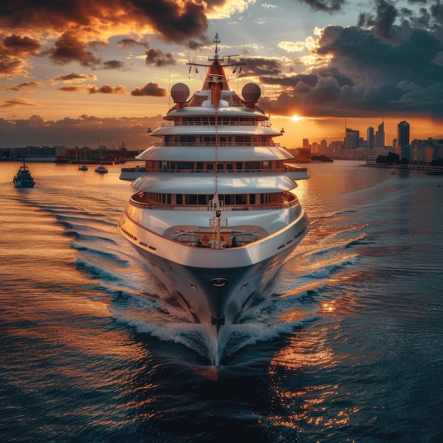 Sunset Over Cruise Ship on the Ocean