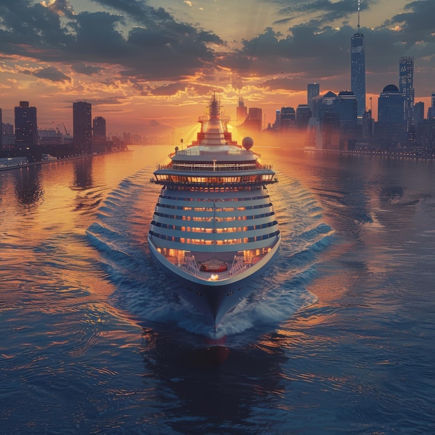 Sunset Over Cruise Ship on the Ocean