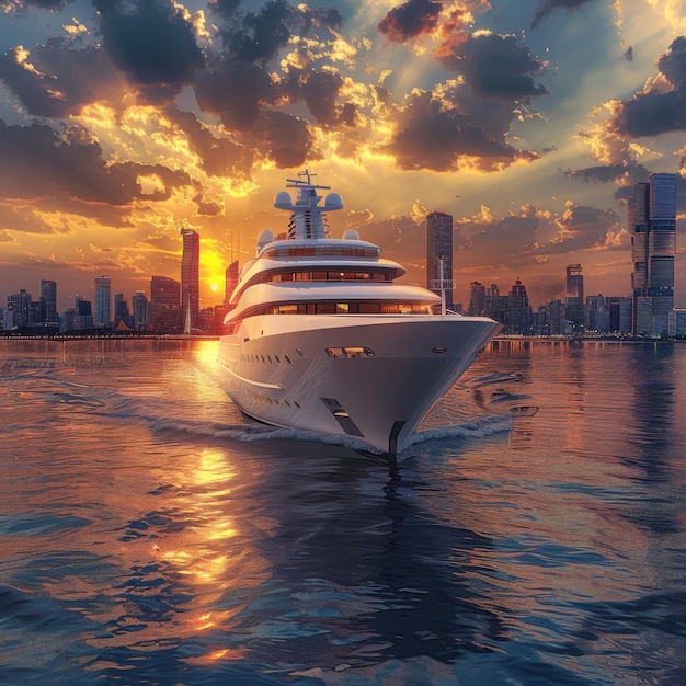 Sunset Over Cruise Ship on the Ocean