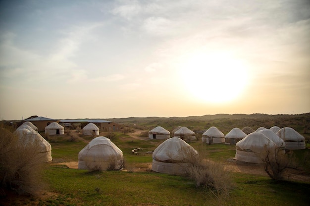 Sunset over the desert camp