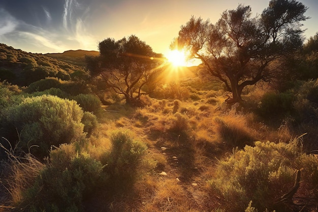 Sunset in the desert of the island of Crete Greece