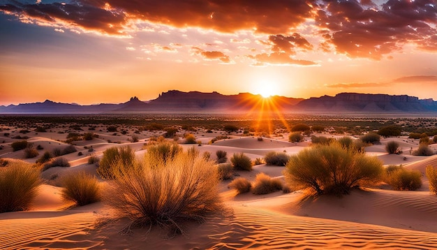 Photo sunset over a desert landscape