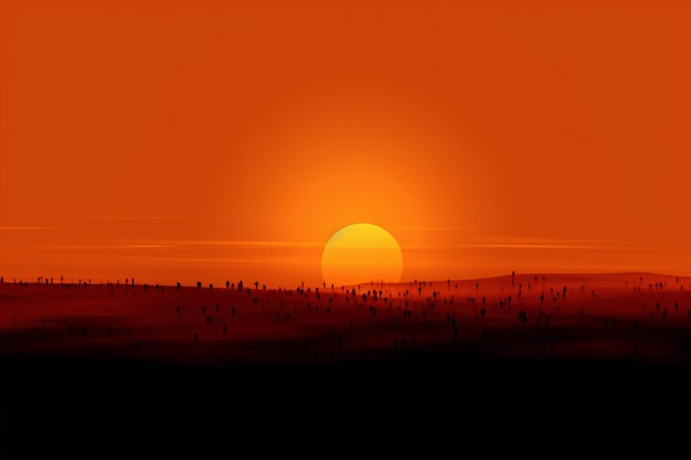 Sunset in the desert with people silhouettes