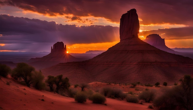 a sunset over the desert