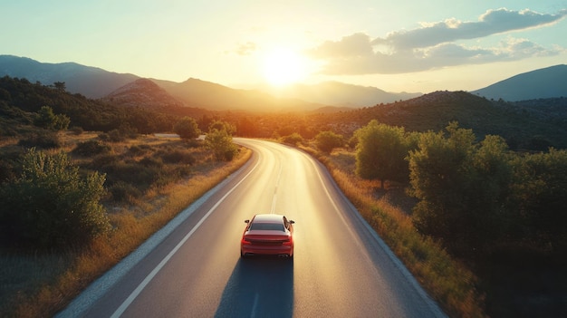 Photo sunset drive through mountain road